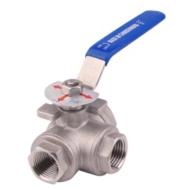 DERNORD 3-Way Ball Valve, T Mounting Pad, Stainless Steel 304 Female Type with Vinyl Locking Handle (1/2 Inch NPT)