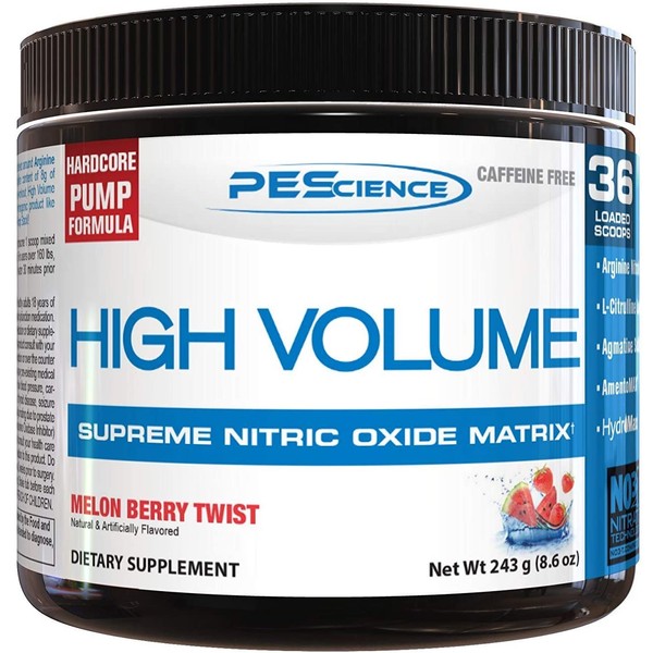 PEScience High Volume, Melon Berry Twist, 36 Scoops, Nitric Oxide Pre Workout Powder