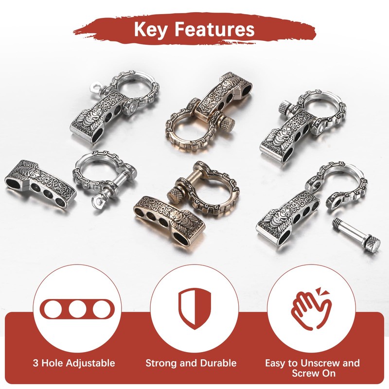 TIXIPEM Paracord Bracelet Shackle Buckle [5PCS] - Adjustable Metal Pattern