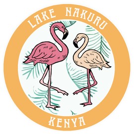 Blue Heron Two Flamingos Lake Nakuru, Kenya Car Truck Window Bumper Sticker Decal Souvenir - Gold