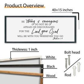 SRSZHIYUE Be Strong And Courageous Sign Wall Decor Art 40"×15" Joshua 1:9 Bible Verse Large Wood Framed Wall Hanging (Black)