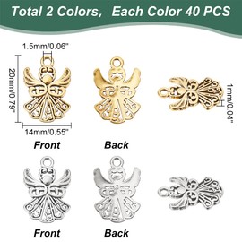 PH PandaHall 80pcs Angel Charm Guardian Angel Pendants Tibetan Style Spacer Beads for Bracelet Necklace Jewellery DIY Craft Making Gife Decor, Antique Golden/Antique Silver