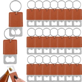 Framendino, 24 Pack Leather Bottle Opener Keychain Blanks Stainless Steel Beer Openers Keychains for Wedding Party Brown