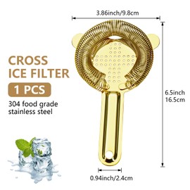 1Pc Cocktail Strainer, Stainless Steel Bar Strainer, Bar Tool Drink Strainer with Wire Spring for Professional Bartenders and Mixologists (1, Gold)