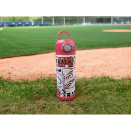 12oz Kids Insulated Stainless Steel Tumbler, Baseball, Red Lid