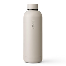 Vinsun Drinking Bottle Stainless Steel Beige 500 ml – Leak-Proof, Suitable for Carbonated Drinks, BPA Free – Double-Walled Insulated – Thermal Flask for Sports, Outdoors, School, Univers