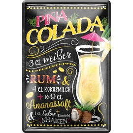 Schilderkreis 24 - Tin Signs Cocktail Recipe Decorative Metal Sign for All Bar Counter or Pub Owners Gift for Birthday or Christmas 20 x 30 cm (Pina Colada)