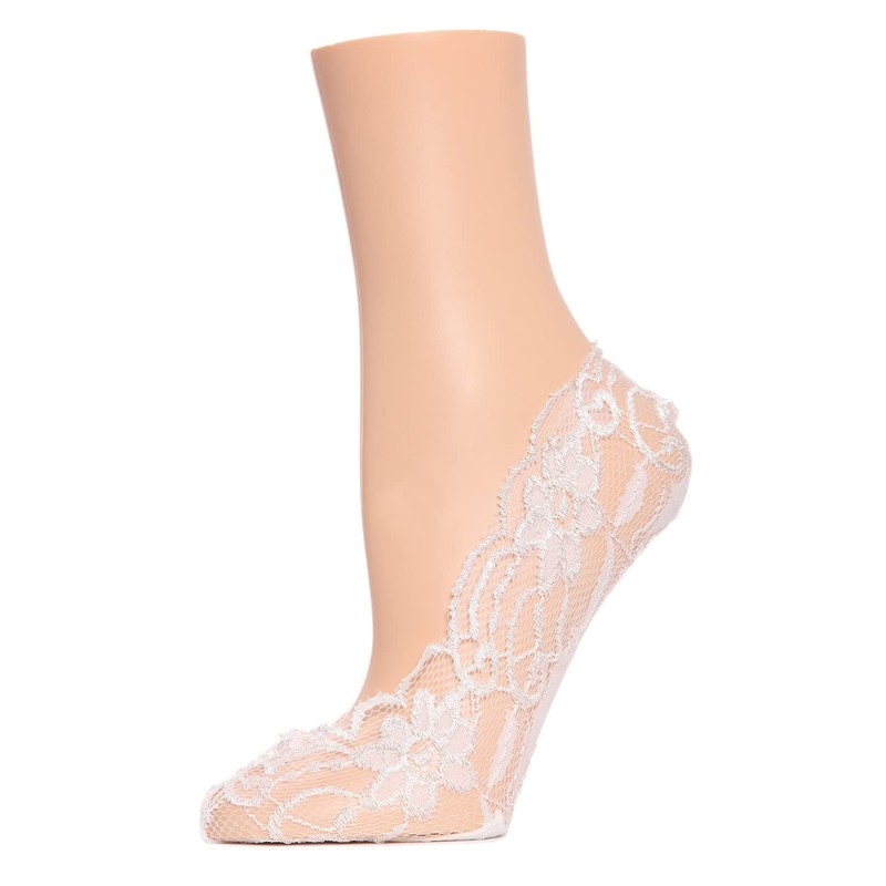 MeMoi Women's Lacy Floral No Show Liner Socks White One