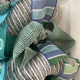 Turquoise Welcome Crab Handmade Deco Mesh Beach Wreath Available in 24 inch and 28 inch diameters