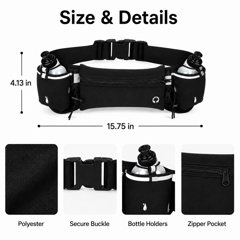 Running Waist Pack with 2 Water Bottles – Dual Pocket