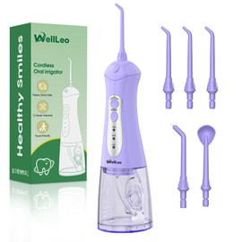 WellLeo Water Flosser for Teeth, Portable Oral Irrigator Rechargeable Water Dental Flosser Pick with High Pressure 5 Jet Tips, IPX7 Travel Water Flossing for Brace Teeth Cleaner Gum Care