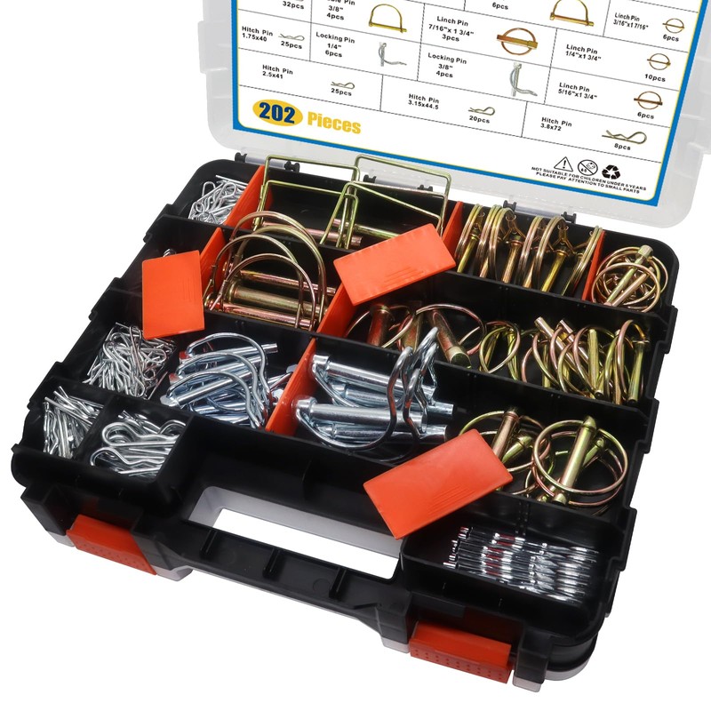 202PCS Hitch Pins Clip Pins, Linch and PTO Pins for