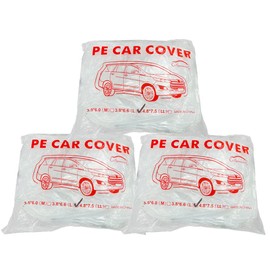 LuliKa 3 Packs Disposable Car Cover Clear Plastic Car Cover Universal Rain Dust Garage Cover with Elastic Band Medium (12.4 FT x 21.6 FT)…