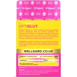 Liposomal Glutathione 200mg, Wellgard Optiglut - High Absorption Reduced L-Glutathione (GSH) - One-a-Day Vegan Capsules, 30 Capsules