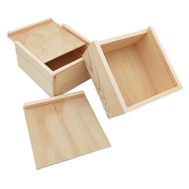 Anktily 2 x Unfinished Wood Storage Box with Sliding Lid Blank Natural Wood Container for Jewellery Crafts Hobbies 12x12x6cm