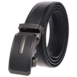 Anopo Men's Belt Ratchet Genuine Leather Slide Automatic Alloy Buckle Jeans Costume Belt for Casual Business Dress Adjustable Set, black