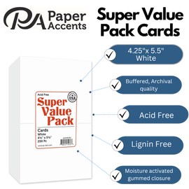 PA Paper Accents Super Value Card Pack 4.25" x 5.5" White, Heavyweight Colored cardstock Paper for Card Making, Scrapbooking, Printing, Quilling and Crafts, 250 Pieces