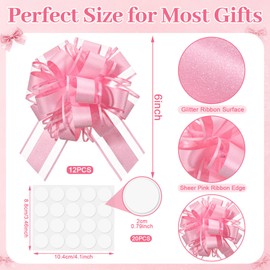 12 PCS 6'' Shimmering Light Pink Gift Bows Large Bows for Gift Wrapping Ribbon, Big Pull Bows for Present Christmas Wedding Baskets Valentine Flower Holiday Decoration