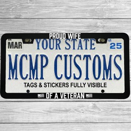 MCMP - Proud Wife of A Veteran License Plate Frame - Novelty Aluminum Car Accessory - Military Wife Gift - Patriotic Car Gift for Her