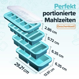 Souper Cubes Silicone Freezer Molds Gift Set with 2 Tbsp, 1/2, 1, and 2 Cup Silicone Freezer Trays With Lids - Meal Prep and Kitchen Essentials Bundle - Aqua