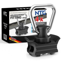 NTG Airline Rail Fitting Made of Plastic (Pack of 4) | Airline Fitting with 1000 kg Breaking Load in Black | Single End Fitting for Lashing Rails | Flight Eyelets for Securing Loads in Trailers and