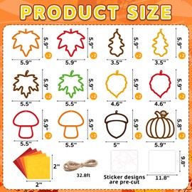 24 Pcs Fall Crafts for Kids Thanksgiving Leaves Pumpkins Paper Suncatchers DIY Kit Autumn Thanksgiving Activities Decorations Maple Leaf Craft Ornament Window Stained Glass Effect Art Supplies (Color)