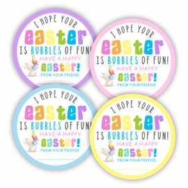 Happy Easter Stickers(40Pcs), I Hope Your Easter is Bubble of Fun, 2 Inches Big Self-Adhesive Round Label for Kids and Adults, Goodie Bags, Gift Box, Cards, 4 Colors Easter Party Supplies -A02