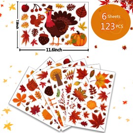 Autumn Window Pictures, Autumn Leaves Window Stickers, Thanksgiving Window Stickers, Thanksgiving Window Decorations, Autumn Window Stickers, Decals Decorations (6 Pieces)