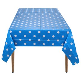 1 Piece Blue Polka Dot Tablecloth, Disposable Plastic Tablecloth, Waterproof, Wipe Clean, 54 x 108 Inch, Rectangle Tablecloth for Baby Shower, Wedding, Birthday, Christmas, Party