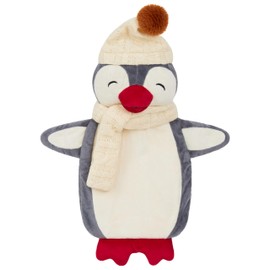 Hot Water Bottle with Animal Fleece Cover 1 or 2 Litre Capacity Natural Rubber Long Hot Water Bottle Plush Cute Animal Cover Cosy Gifts (Grey Penguin)