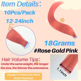 Rose Gold Pink Tape in Hair Extensions Human Hair Invisible Seamless Mini Tape in Real Human Hair Extensions Diy Hair Extensions for Women