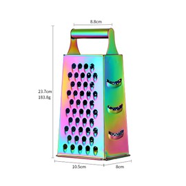 Handheld Cheese Grater Box for Kitchen, Stainless Steel 4 Sided Cheese Grater with Handle for Grinding Shredding & Slicing, Dishwasher Safe, Rainbow