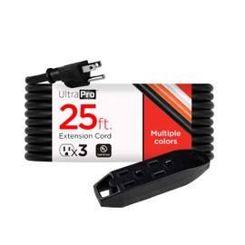 UltraPro 25 Ft Outdoor Extension Cord 3 Outlet Extension Cords Outlet Power Strip Long Extension Cord with Multiple Outlets Grounded Heavy Duty Extension Cord 16 Gauge UL Listed Black 36825-T1