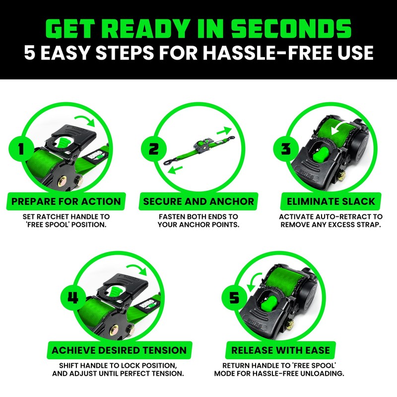 Rhino USA Retractable Ratchet Straps (2-Pack) - 2 Inch x