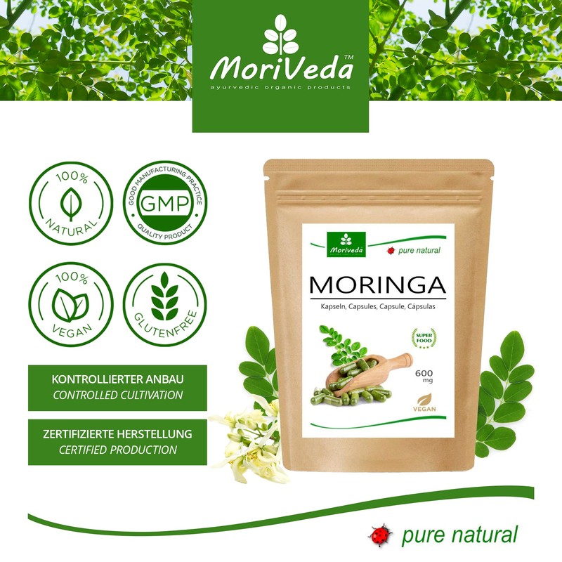 MoriVeda Moringa Capsules 600 mg I Vegan Natural Product in