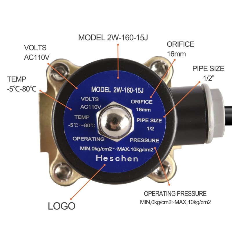Heschen Brass Solenoid Valve 2W-160-15 Direct Acting 110 VAC PT1/2