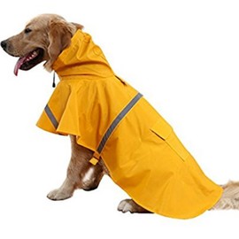 NACOCO Large Dog Raincoat Adjustable Pet Water Proof Clothes Lightweight Rain Jacket Poncho Hoodies with Strip Reflective (XXL, Yellow)