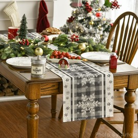 Artoid Mode - Camino de mesa de Navidad con copos de nieve de color gris, diseño de búfalo a cuadros, decoración de mesa de comedor para decoración del hogar, fiesta, 13 x 120 pulgadas