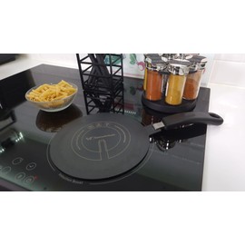 Induction Adapter 20cm - Removable Insulating Handle - Does Not Change Colour After Use - Heat Distributor Plate with Black Coating for High Temperature - Disc Relay Induction/Gas