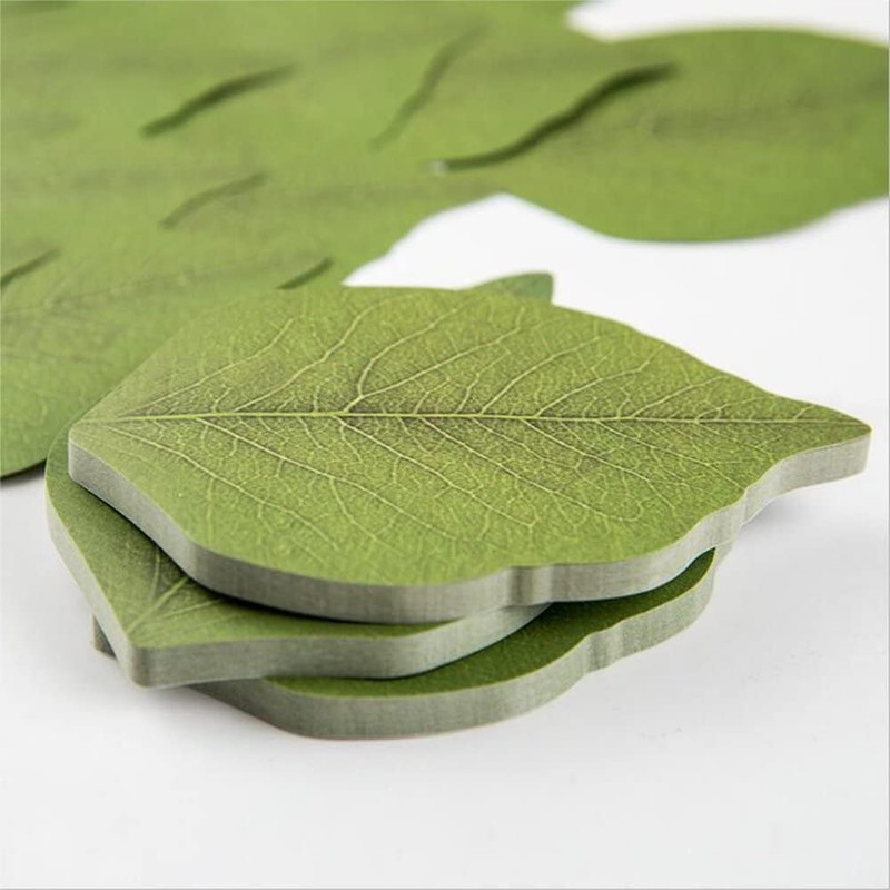 100 Sheets Sticky Notes, Beautiful Green Leaf-Shaped Self Stick Notes,