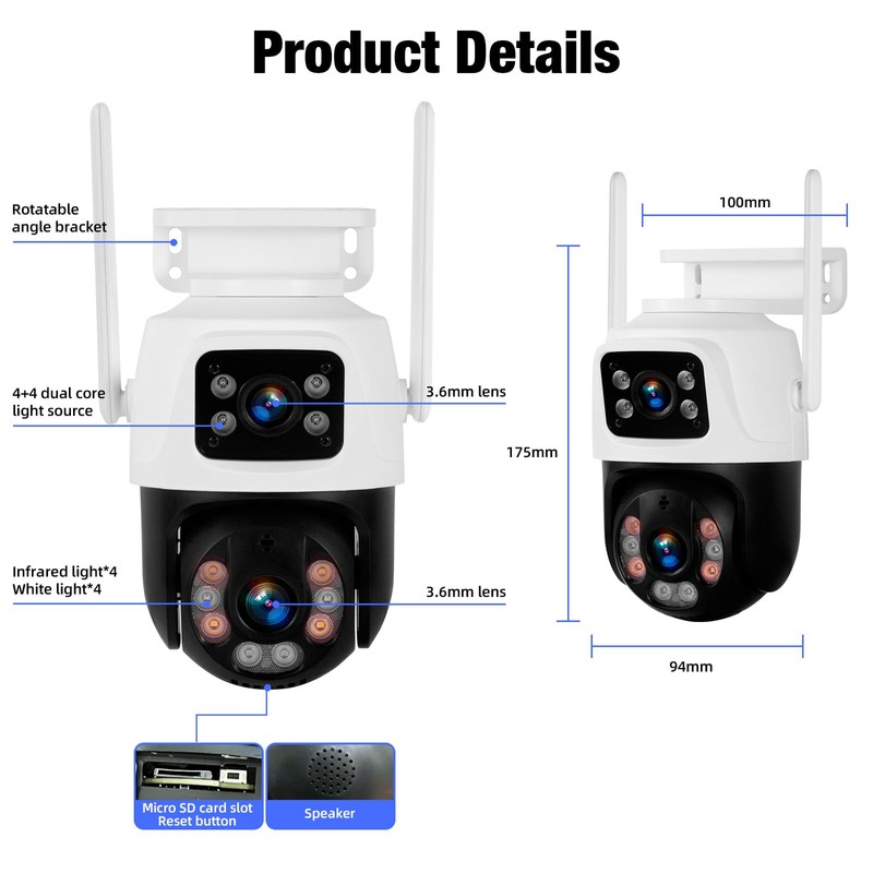 Fuers 6MP WiFi Surveillance Camera,Security Cameras Dual Lens Linkage,360°View,Human Detection,Auto