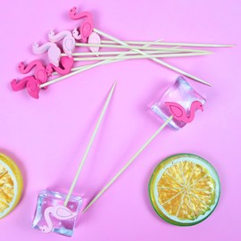 AWCIGG® Pack of 100 Cocktail Sticks Flamingo Wooden Cocktail Toothpicks Hawaiian Party Picks Sticks for Summer Wedding Birthday Party Decoration