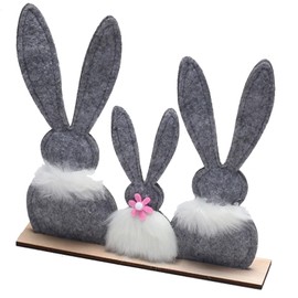 HERZWILD Felt Rabbit Stand for Easter, Easter Bunny Figure Wooden Easter Decoration Easter Bunny for Standing (3Rabbit)