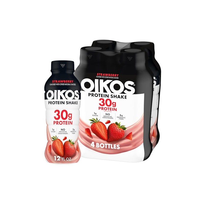 Oikos 30g Protein Shake, Strawberry, High Protein Drinks, Shelf Stable,