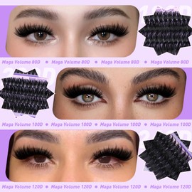 calphdiar Russian Cluster Lashes Kit 14-20mm Long Eyelashes Individual Kit 80D 100D 120D Lashes Individual Clusters Lash Kit Fluffy Volume Eyelash Extension Kit with Lash Bond and Seal Tweezers