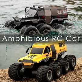 KB KAIBO 8WD Amphibious Monster Truck, 2.4G Off Road Waterproof 1:12 Big Remote Control Car for Boys, All Terrain RC Cars Toys for 7 8 9 10 11 12 Year Old Boys/Girls, Gift Birthday Christmas-Yellow