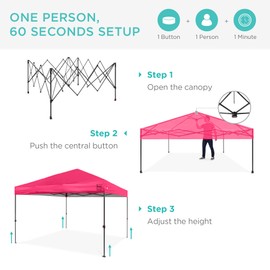 Best Choice Products 8x8ft 1-Person Setup Pop Up Canopy Tent Instant Portable Shelter w/ 1-Button Push, Case, 4 Weight Bags - Hot Pink