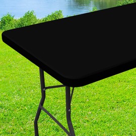 Moosfor Spandex 6 Foot Rectangle Table Cloth, Elastic Fitted Tablecloths for Picnic, Stretch Washable Patio Table Cover for Outdoor, Camping, Banquet and Parties (Black, 30"x72")