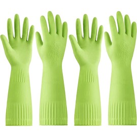 Rubber-Gloves Dishwashing Gloves for Cleaning-Kitchen - 2 Pairs Long Household Cleaning Gloves for Washing Dishes - Color: Large 2 Pairs Green