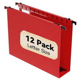 Nordun Plastic Hanging File Folder Extra Capacity,12 Pack Reinforced Hang Folders with Heavy Duty 2 Inch Expansion,Filing Cabinet Folders Letter Size,Hanging Organizer Designed for Bulky Files(Red)